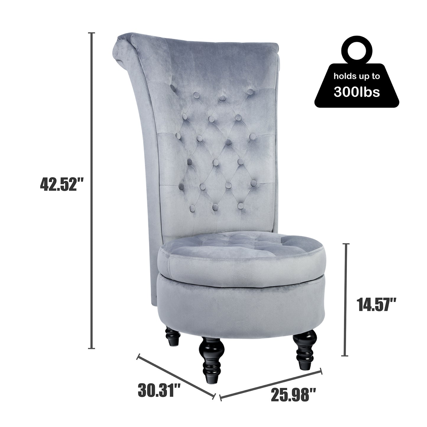 Royal Velvet High Back Armless Chair;  Retro Elegant Luxury Throne Chair;  Upholstered Tufted Accent Seat w/Storage for Dressing Room;  Living Room;  Bedroom