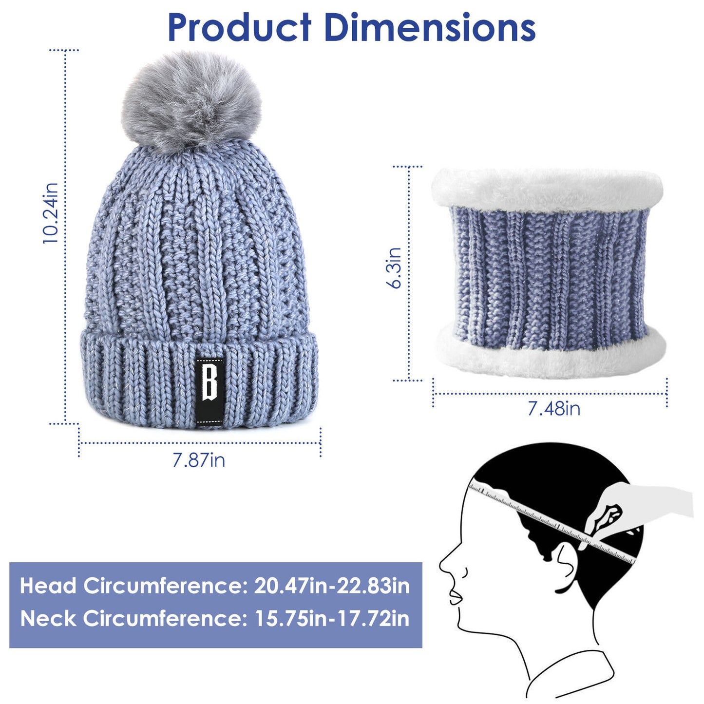 Winter Beanie Hat Scarf Set Women Warm Knitting Skull Cap