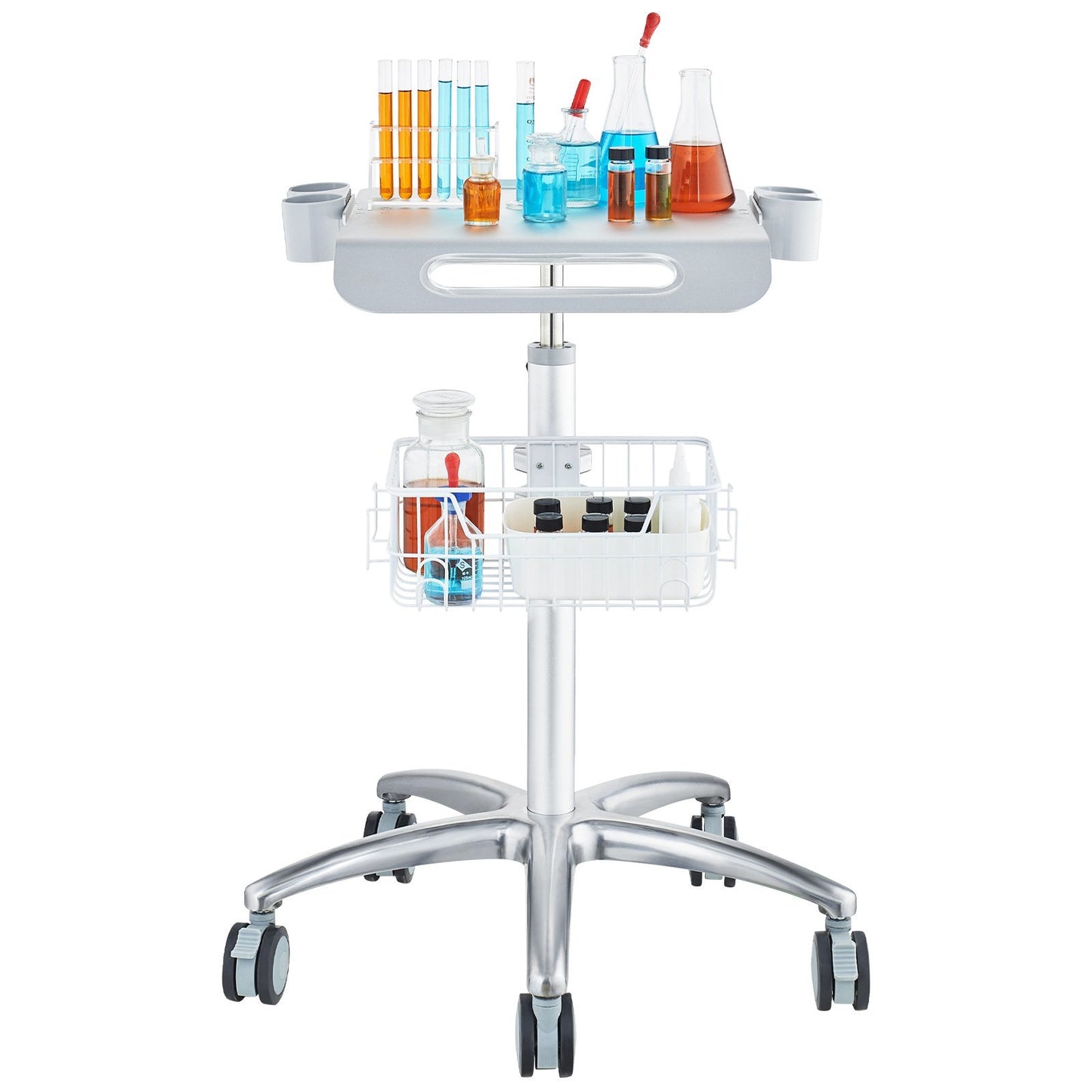 VEVOR Medical Cart, Salon Cart with Wheels, Mobile Trolley Cart 26.77"-42.91" Height Adjustable, Metal Salon Stations for Hair Stylist, Rolling Desktop Lab Cart for Clinic, Beauty and Salon