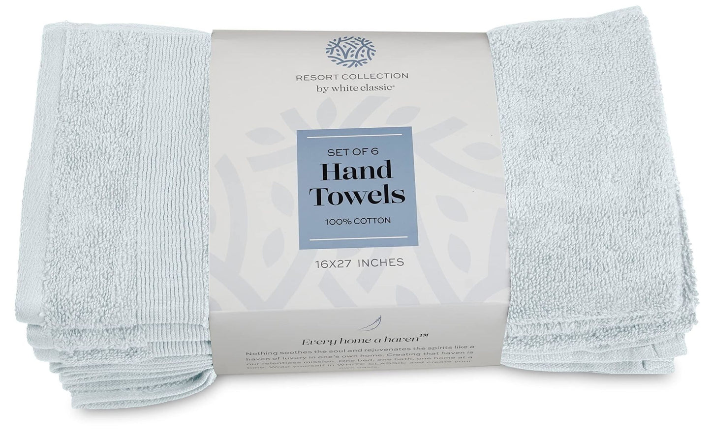 Resort Collection Soft Hand Towels 16x27 in 6 Pack Light Blue Luxury Hotel Plush Absorbent Cotton Hand Towel