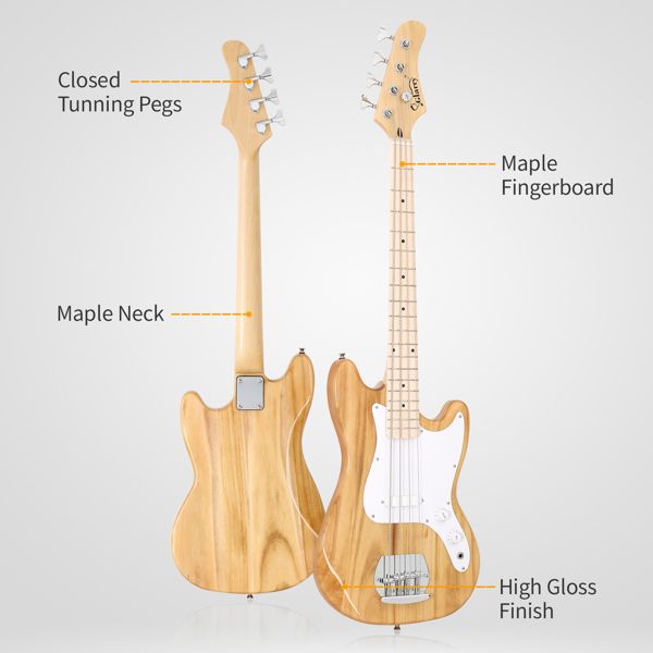 [Do Not Sell on Amazon] Glarry 4 String 30in Short Scale Thin Body GB Electric Bass Guitar with Bag Strap Connector Wrench Tool Burlywood