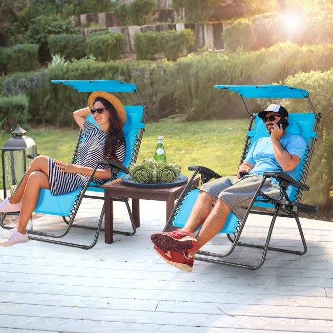 Folding Recliner Lounge Chair with Shade Canopy Cup Holder