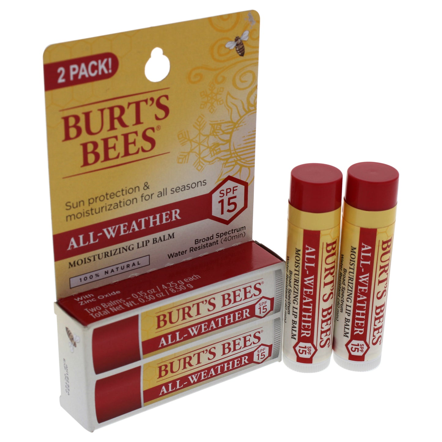 All-Weather Moisturizing Lip Balm Twin Pack SPF 15 by Burts Bees for Unisex - 2 x 0.15 oz Lip Balm