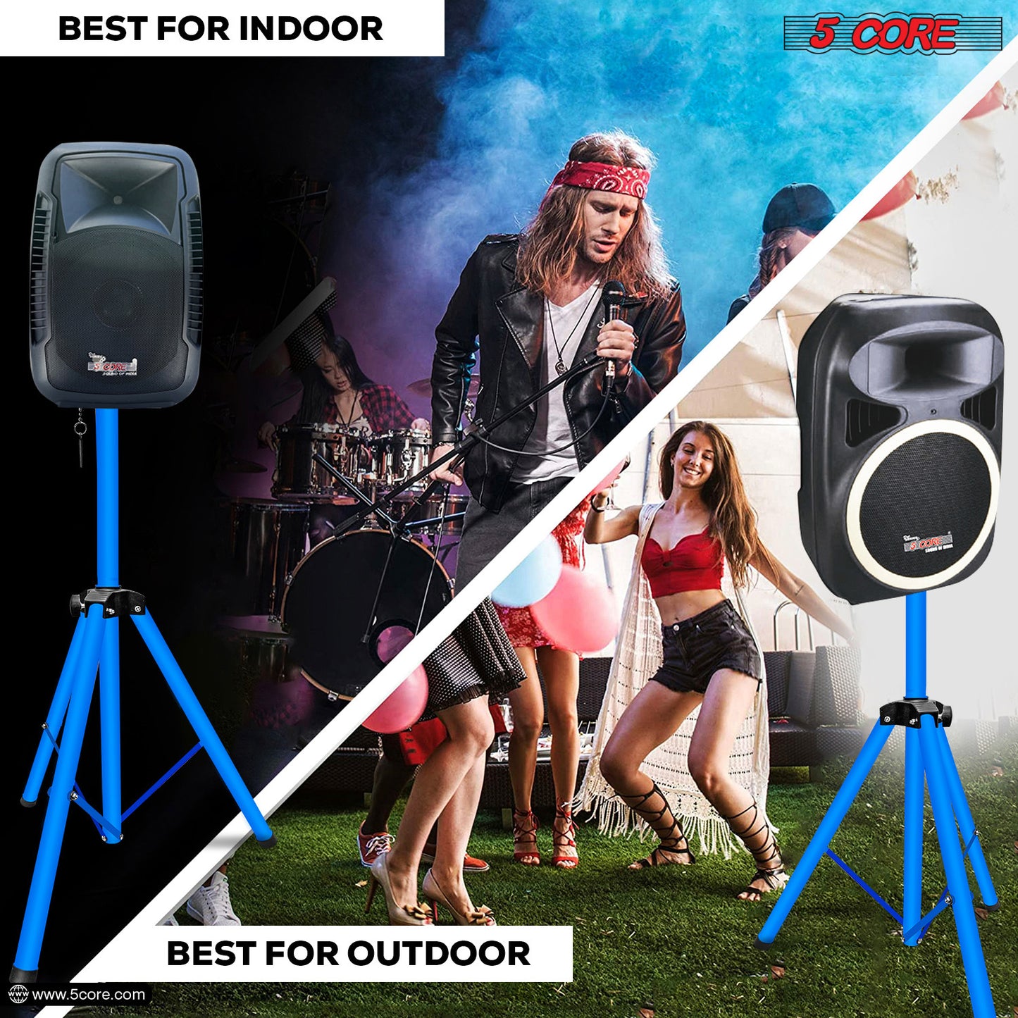 5 Core Speaker Stand Tripod Floor Heavy Duty Adjustable Up to 72 Inch DJ Studio Monitor Stands Pole Mount- SS HD SKY BLU BAG