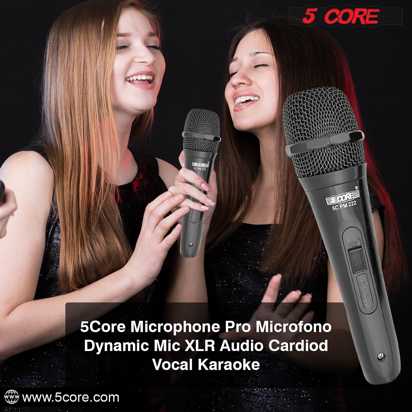 5 Core Microphone XLR Dynamic Mic Karaoke Singing Handheld Microfono Wired Professional Unidirectional 1/4 Plug In Cord Connection for Vocal DJ Music - PM-222