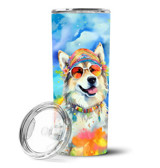 Alaskan Malamute Hippie Dawg Stainless Steel Skinny Tumbler Vacuum Double Walled Reusable Insulated Tumbler Travel Cup for Coffee Cocktails Gift with Lid, 20 oz