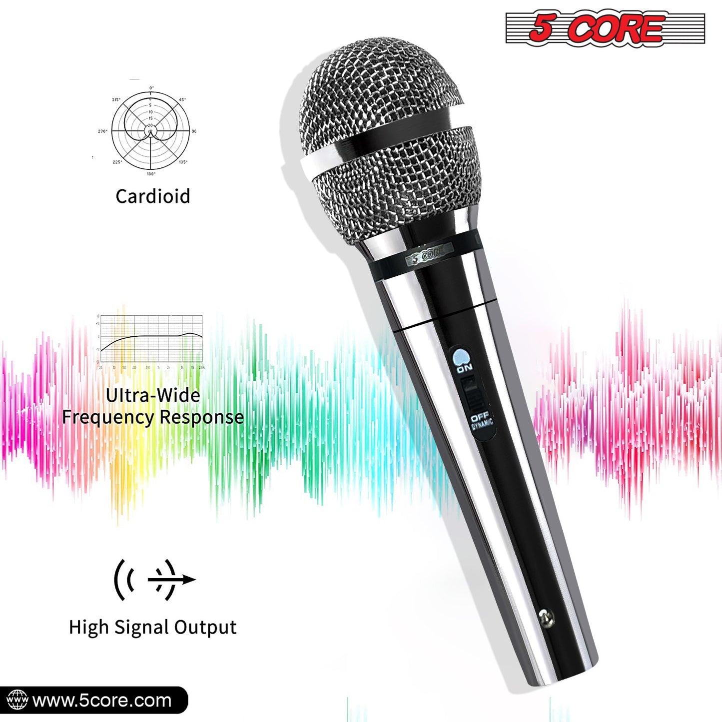 5 Core Microphone XLR Dynamic Mic Karaoke Singing Handheld Microfono Wired Professional Unidirectional 1/4 Plug In Cord Connection for Vocal DJ Music - PM 111 CH