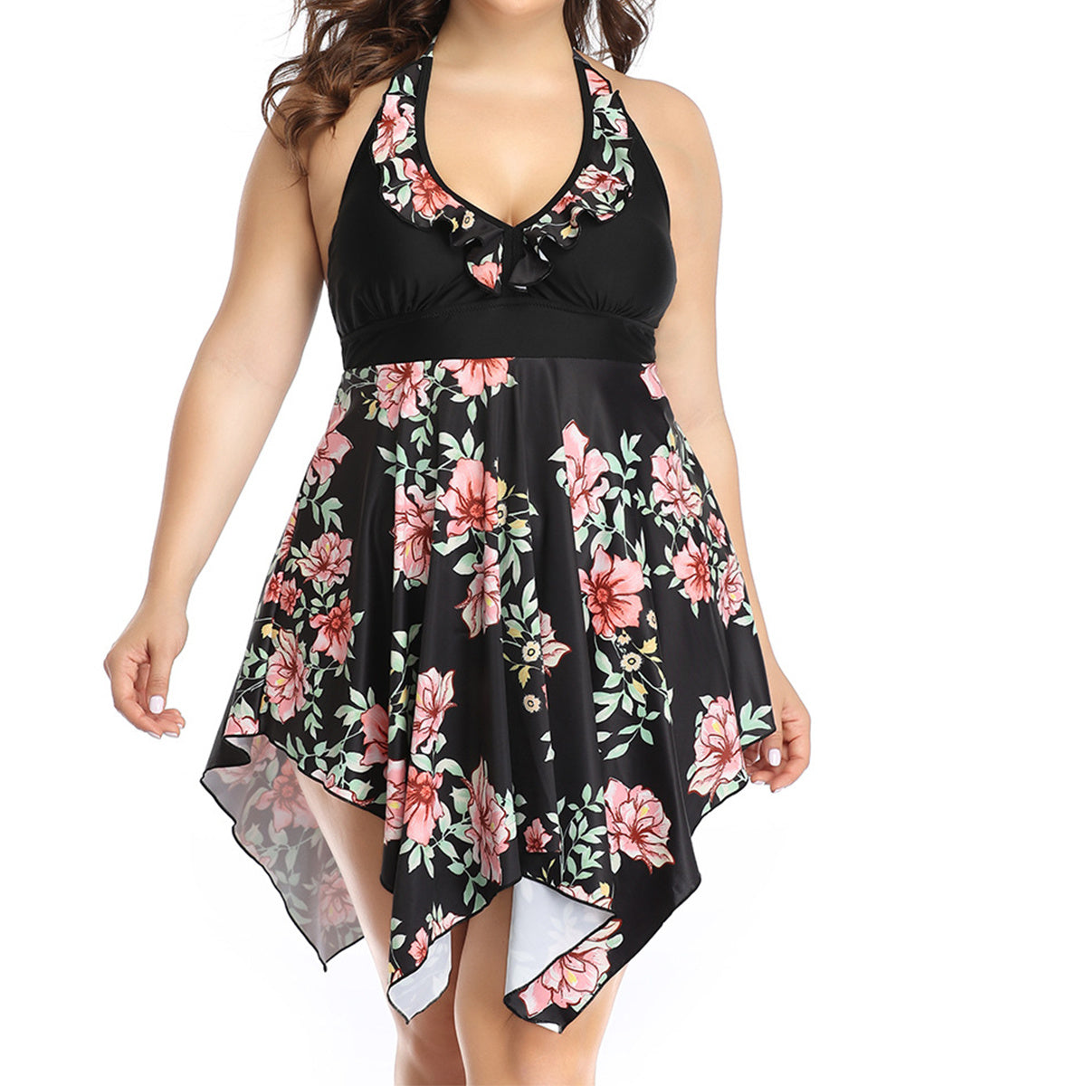 Womens Plus Size Two Piece Bathing Suit Floral Printed SwimwearMens