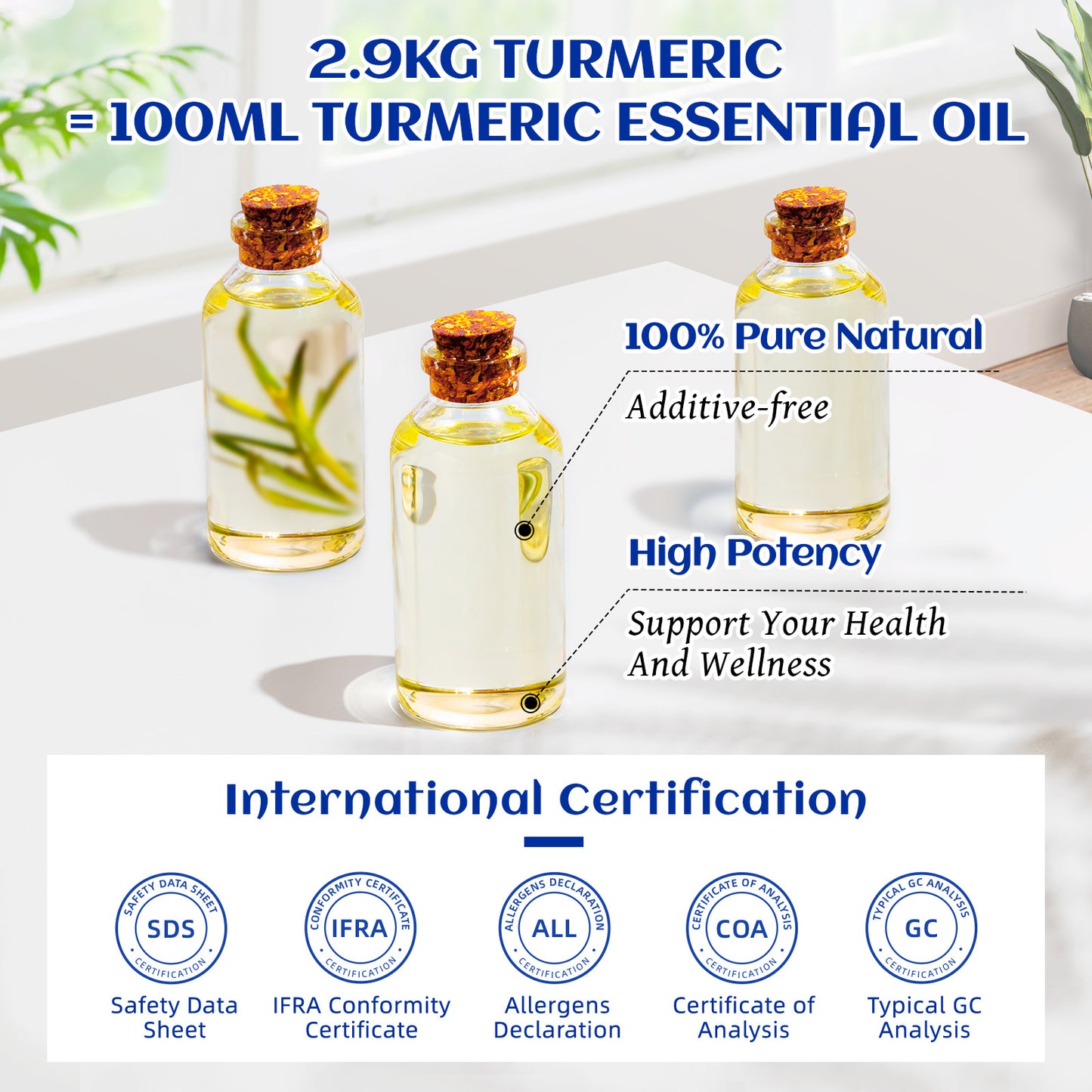 HIQILI 100ML Turmeric Essential Oils, 100% Pure Herbal Plant Oil for Candle, Health Promotion, Diffuser And Humidifier, Relax