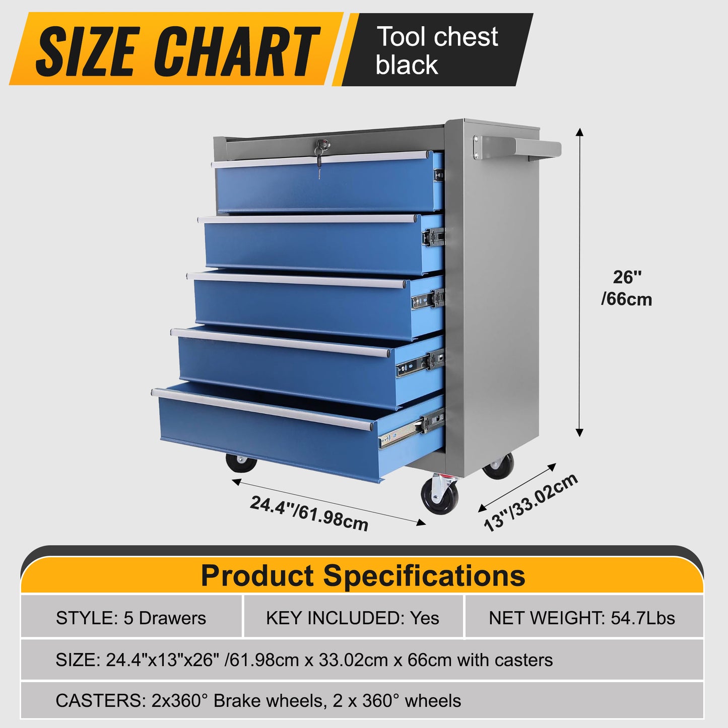 High Capacity Rolling Tool Chest with Wheels and Drawers, 5-Drawer Tool Storage Cabinet