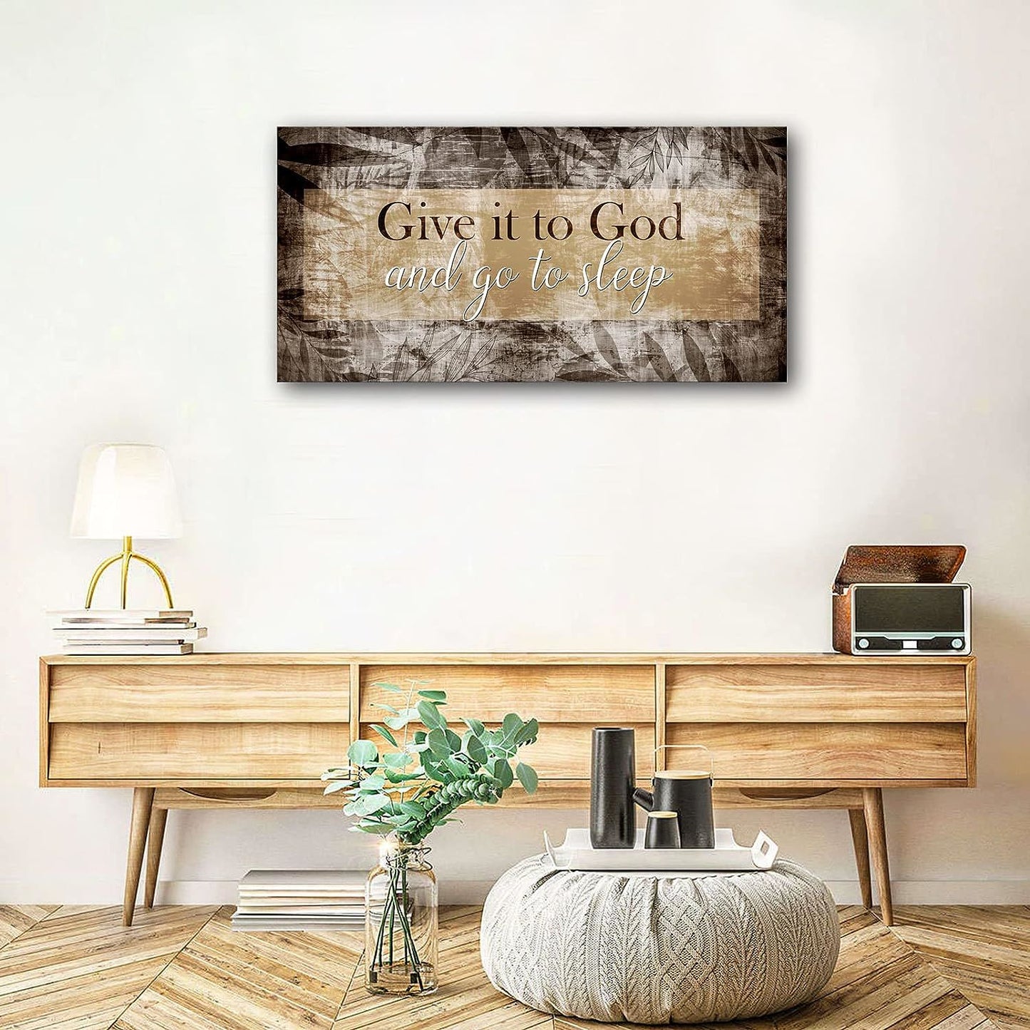 Canvas Wall Art for Bedroom - Christian Quote Sayings Wall Decor - Give it to God and go to Sleep Sign Canvas Prints Picture Stretched Framed Artwork for Living Room Home Decor; Easy to Hang