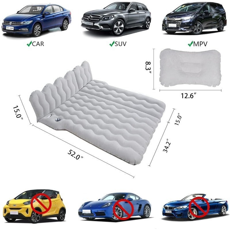 SUV Air Mattress, Inflatable Car Mattress Bottle and Phone Holder Thickened Flocking &PVC Surface Car Bed with Electric Air Pump