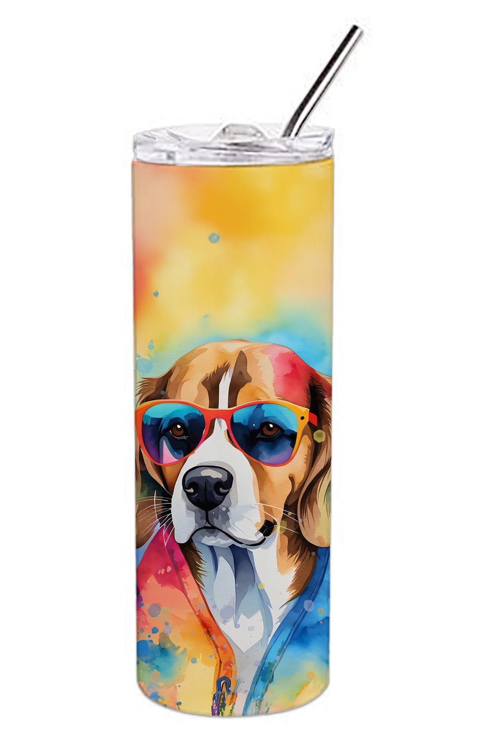 Beagle Hippie Dawg Stainless Steel Skinny Tumbler Vacuum Double Walled Reusable Insulated Tumbler Travel Cup for Coffee Cocktails Gift with Lid, 20 oz