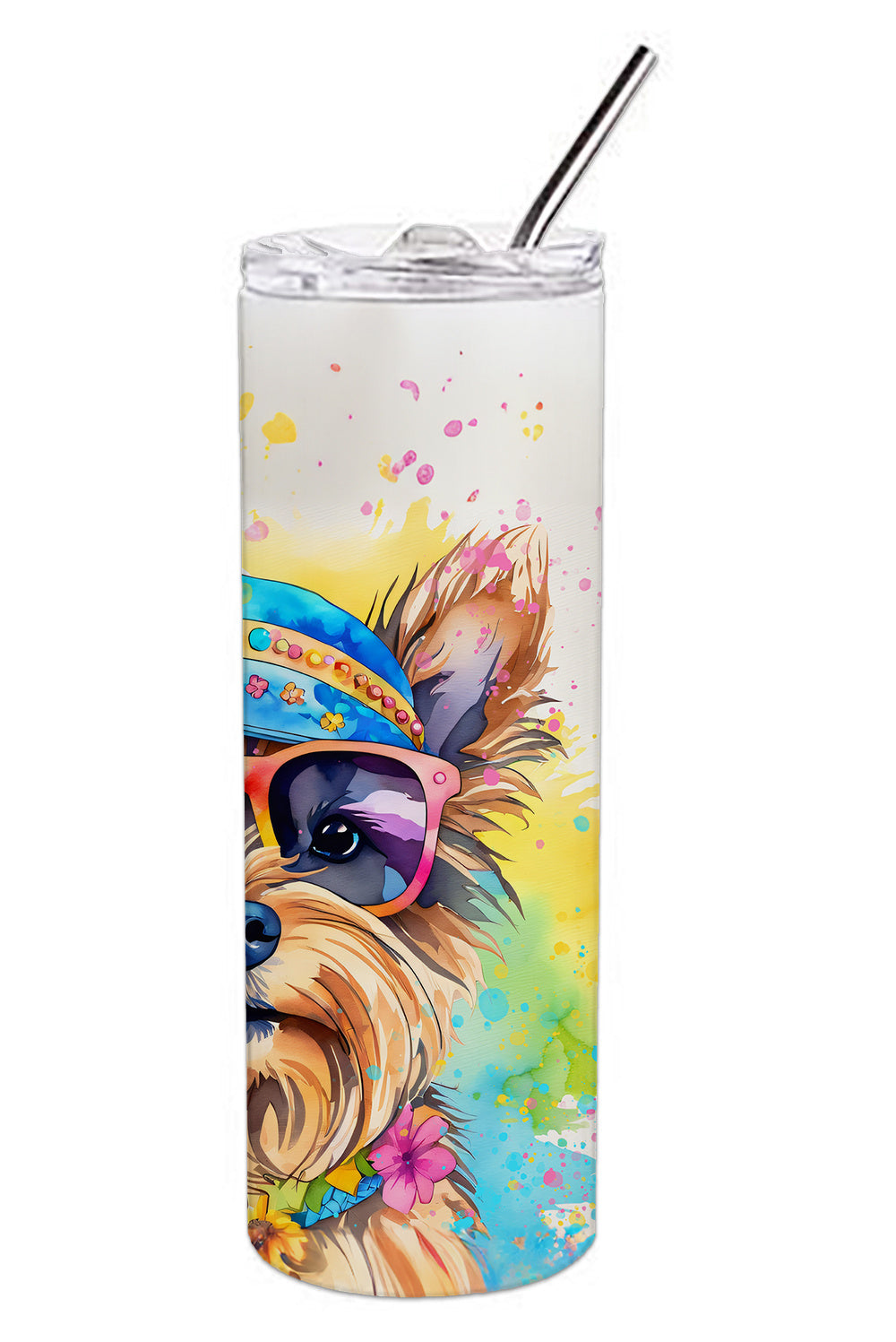 Yorkshire Terrier Hippie Dawg Stainless Steel Skinny Tumbler Vacuum Double Walled Reusable Insulated Tumbler Travel Cup for Coffee Cocktails Gift with Lid, 20 oz