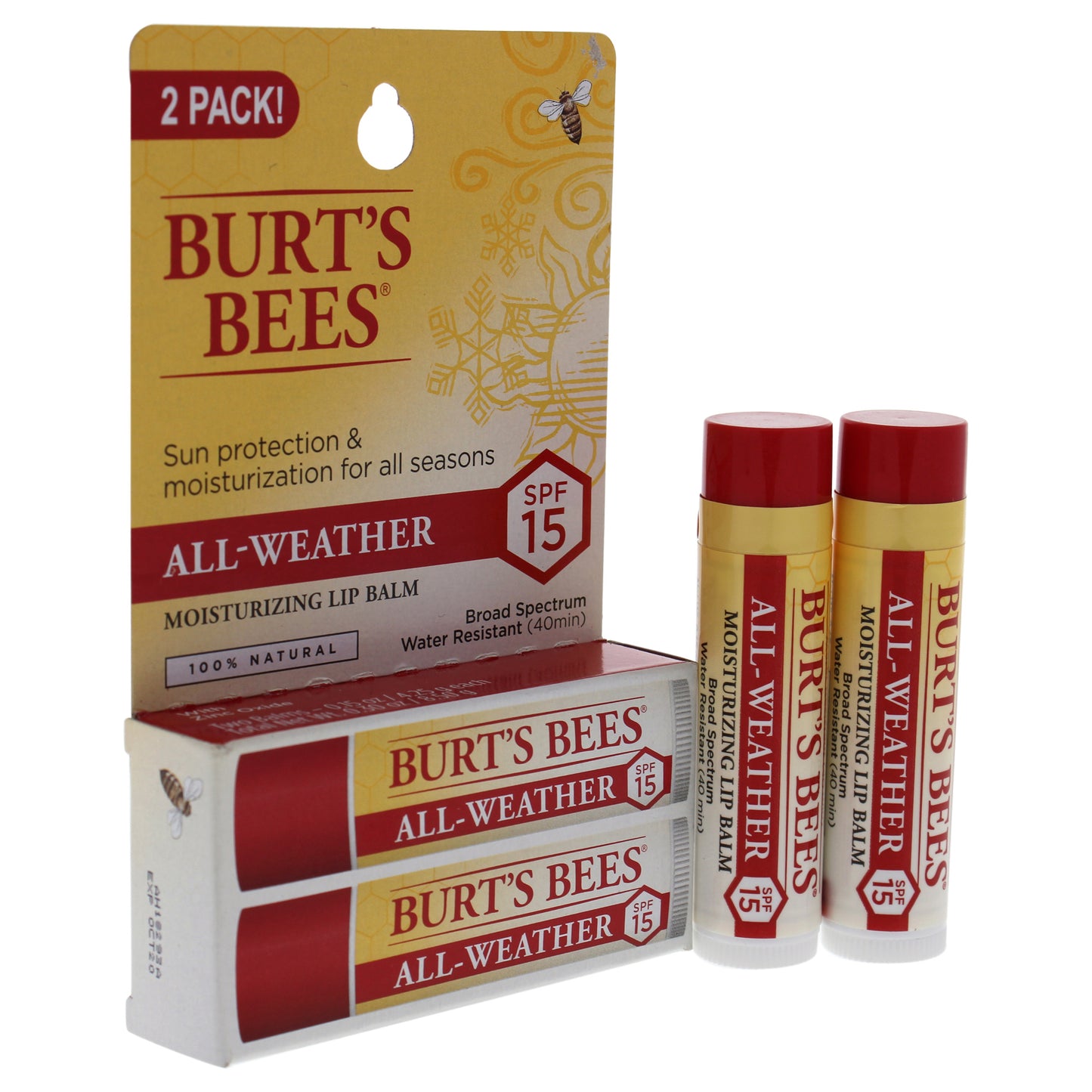 All-Weather Moisturizing Lip Balm Twin Pack SPF 15 by Burts Bees for Unisex - 2 x 0.15 oz Lip Balm