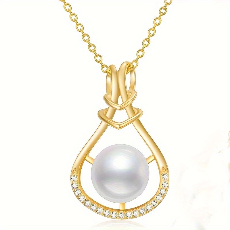 Gold Pearl Necklaces for Women Sterling Silver Single Real Freshwater Pearl Pendant Jewelry Gift for Mom