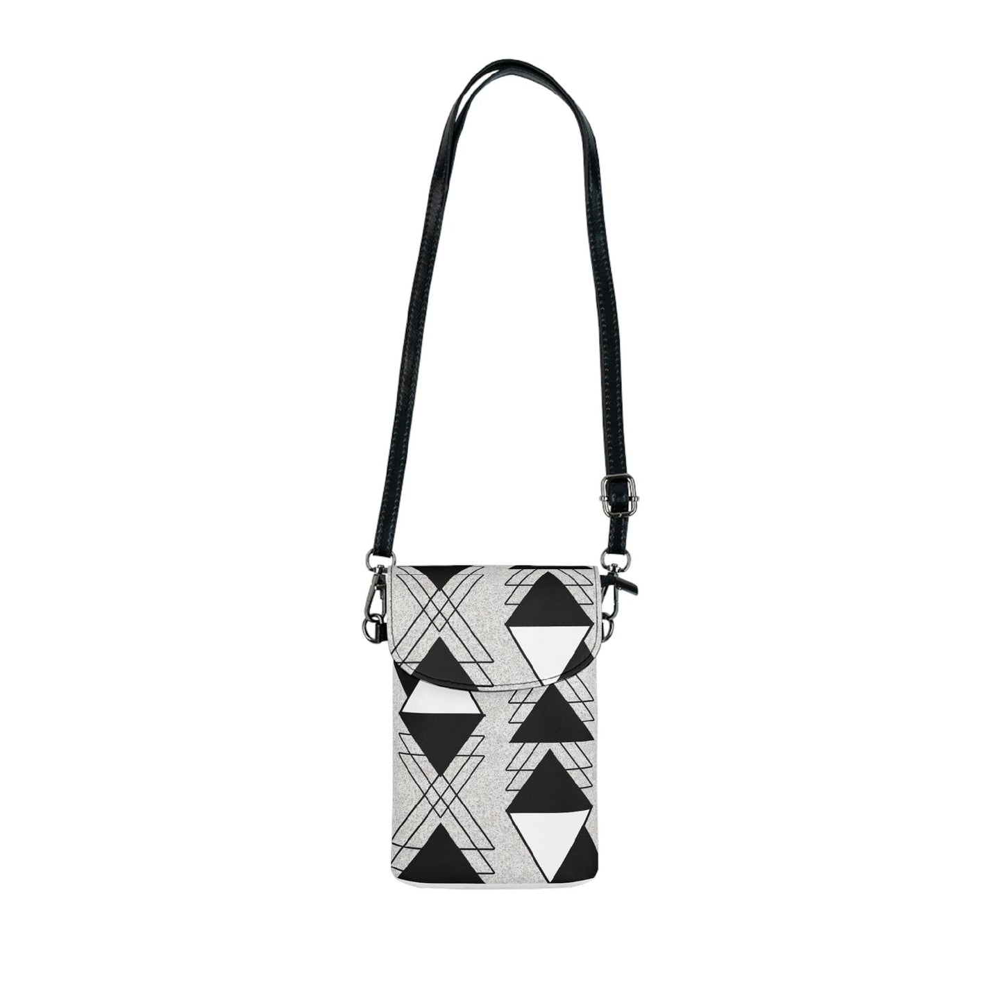 Crossbody Cell Phone Wallet Purse, Black And White Ash Grey Triangular Colorblock