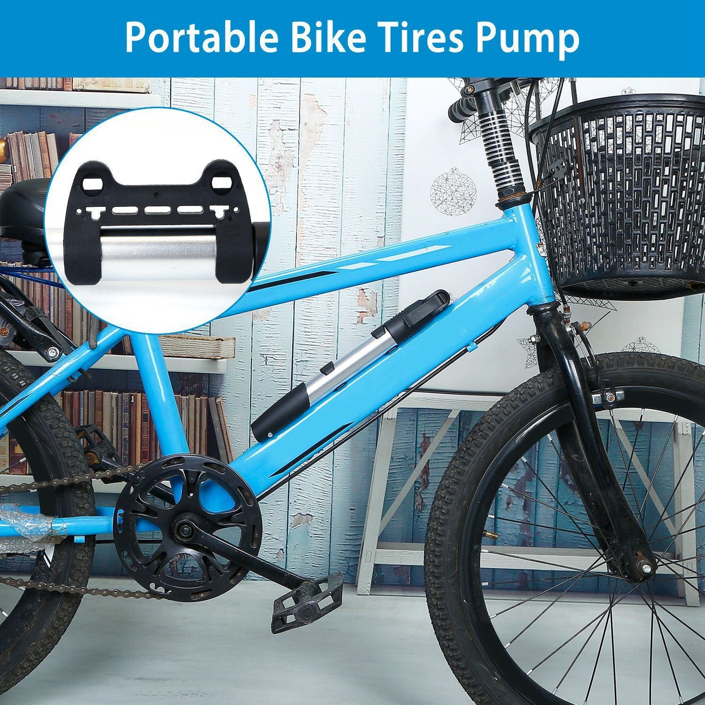 Mini Bike Pump Portable Bicycle Tire Inflator Ball Air Pump w/ Mount Frame For Mountain Road Bike Presta Schrader