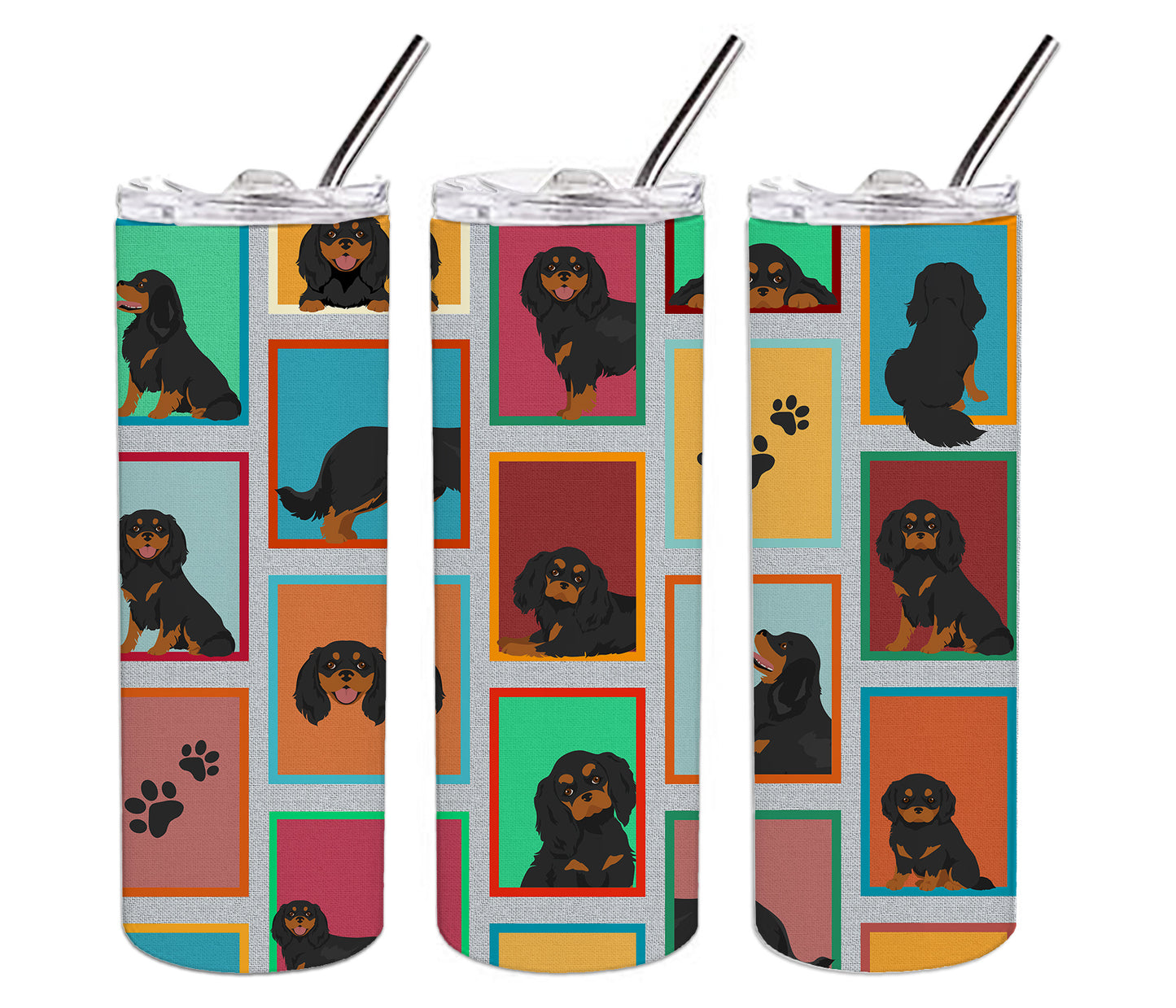 Lots of Black and Tan Cavalier King Charles Spaniel Stainless Steel Skinny Tumbler Vacuum Double Walled Reusable Insulated Tumbler Travel Cup for Coffee Cocktails Gift with Lid, 20 oz