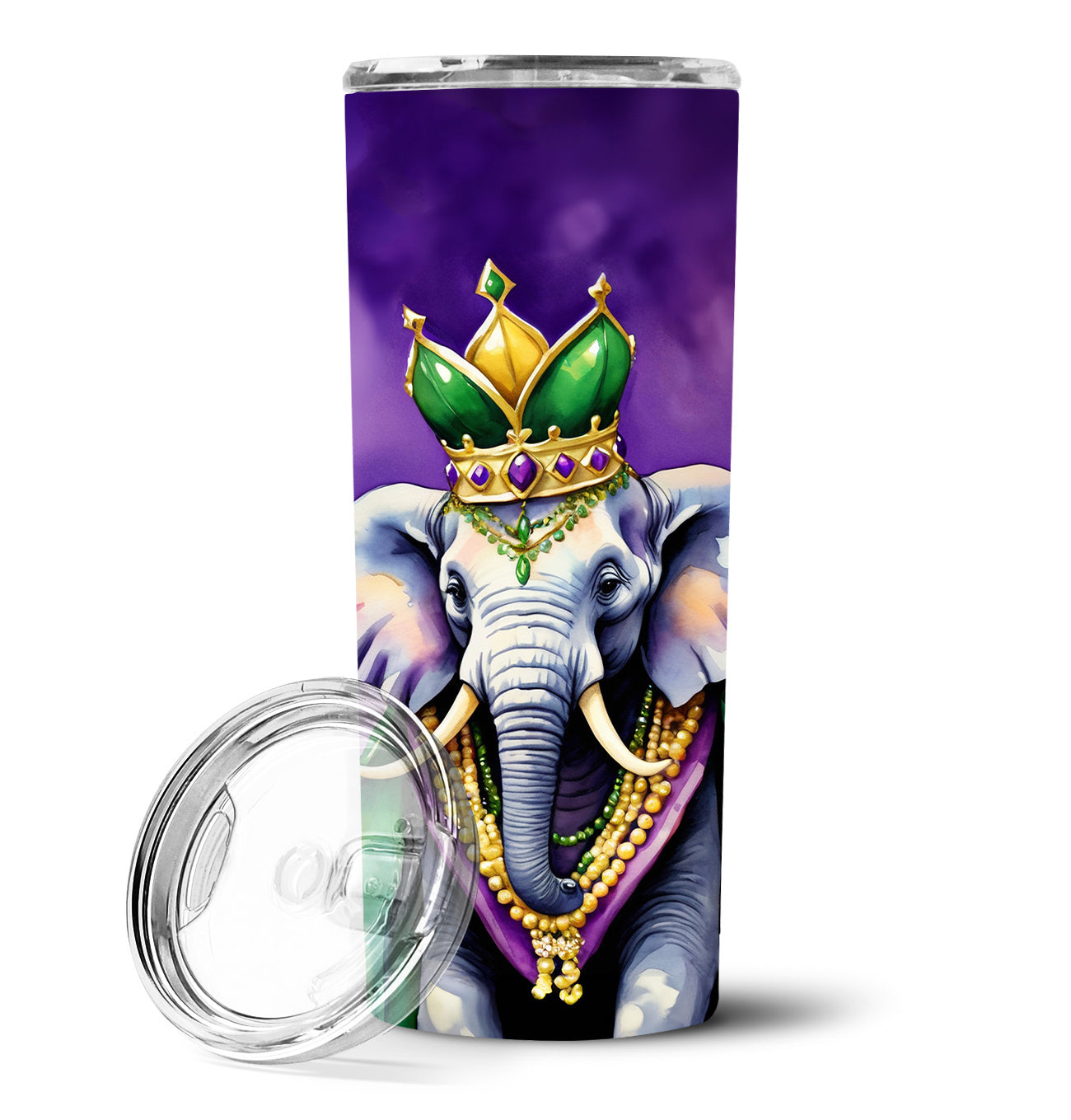 Elephant King of Mardi Gras Stainless Steel Skinny Tumbler Vacuum Double Walled Reusable Insulated Tumbler Travel Cup for Coffee Cocktails Gift with Lid, 20 oz