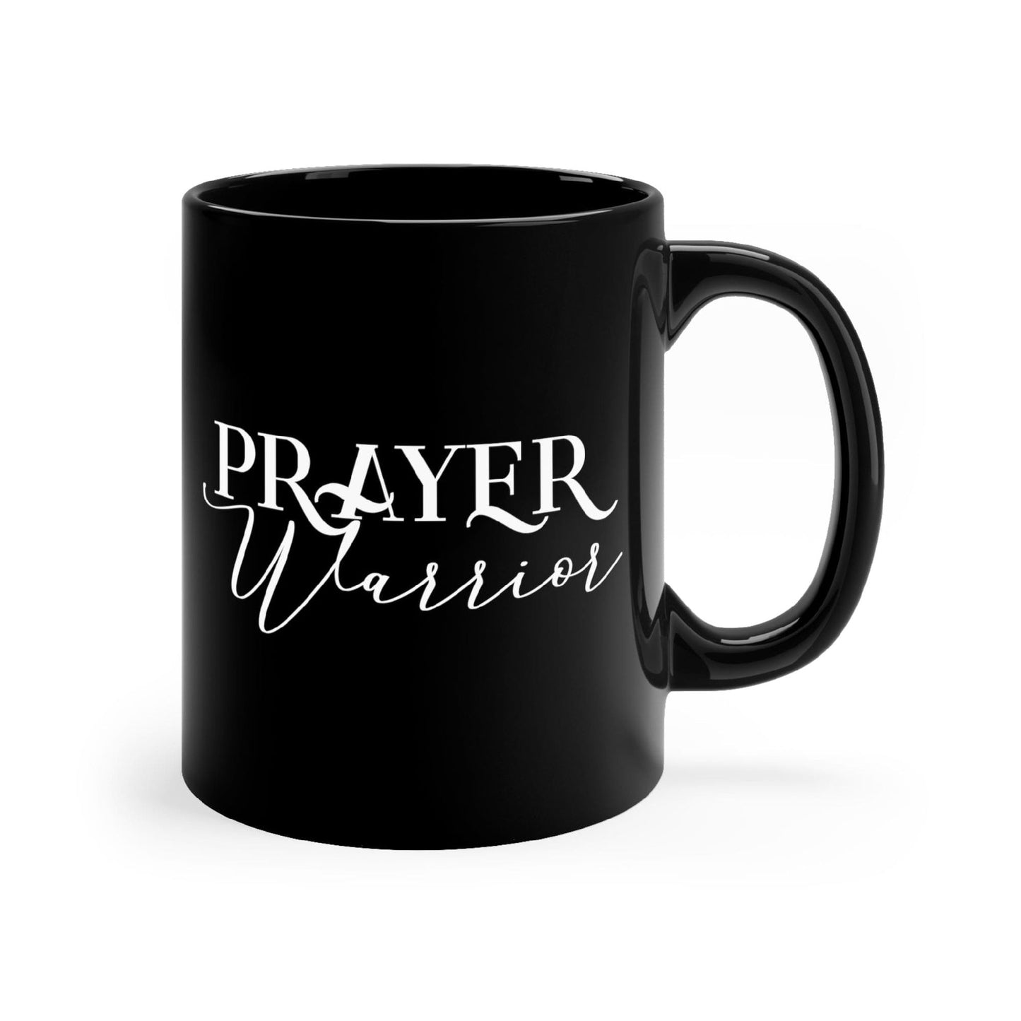 Black Ceramic Mug - 11oz, Prayer Warrior Script Style Illustration