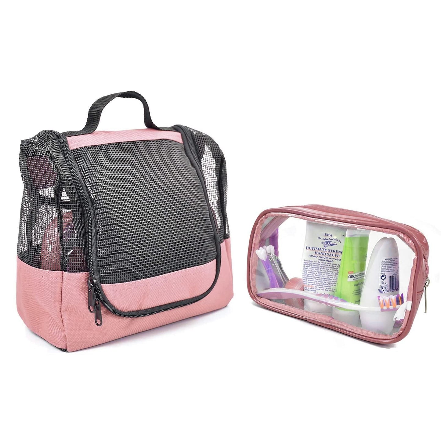 Portable Hanging Shower Caddy Organizer with 1 Free Toiletries Case Quick Dry Mesh Shower Caddy Tote Bag Included 1 Metal Hook Perfect for Dorm Camp Travel Gym Pink