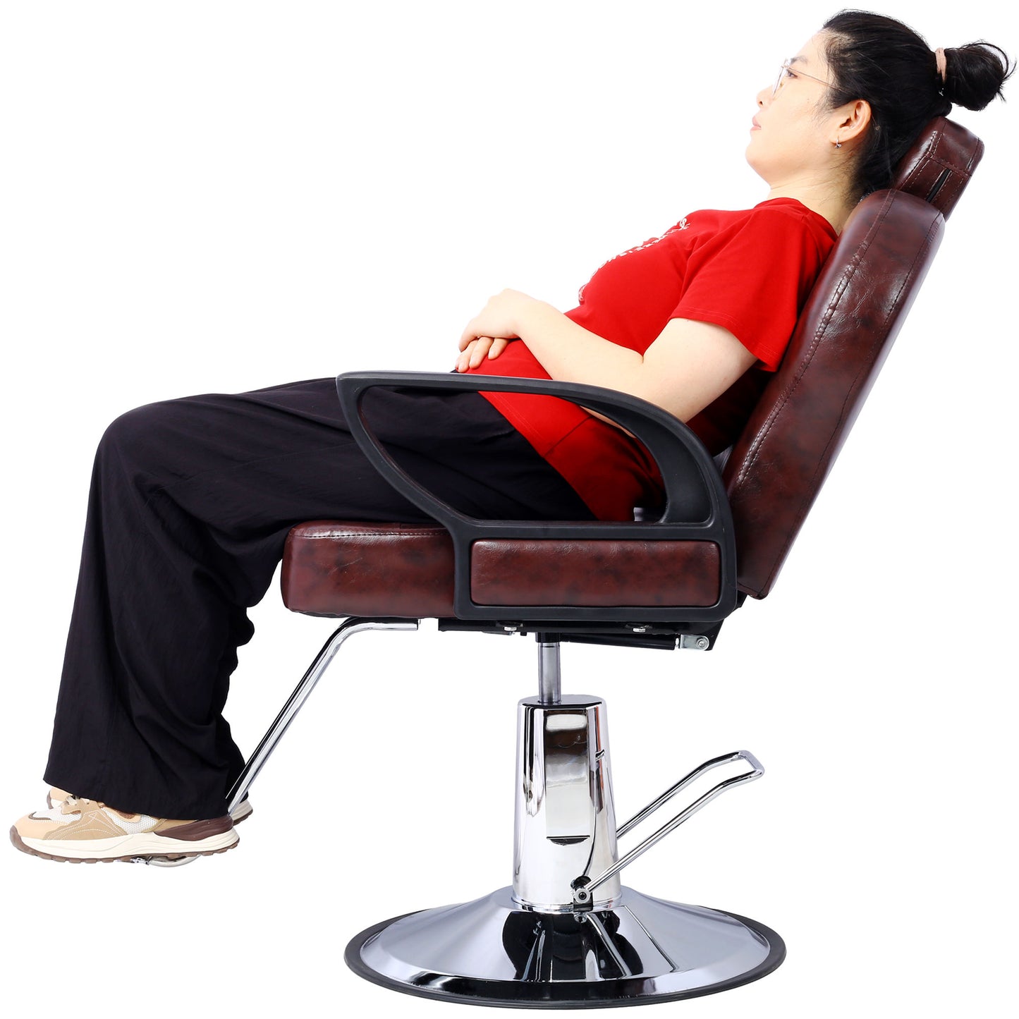 Artist hand Hair Stylist All Purpose Barber Chair for Barbershop Salon Chair,Heavy Duty Hydraulic Barber Chair Spa Furniture Shampoo Reclining Extra Wider Seat Beauty Hair Salon Equipment ,brown