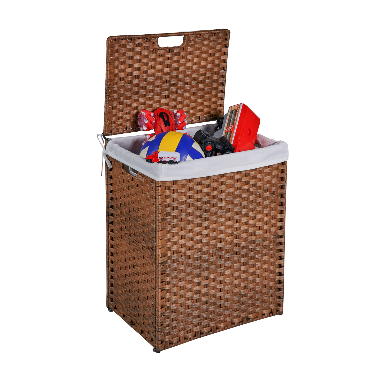 Laundry Hamper With Lid PE Rattan Powder Coating Frame Clothes Hampers with 02 Removable Bags, 100L, Brown Color