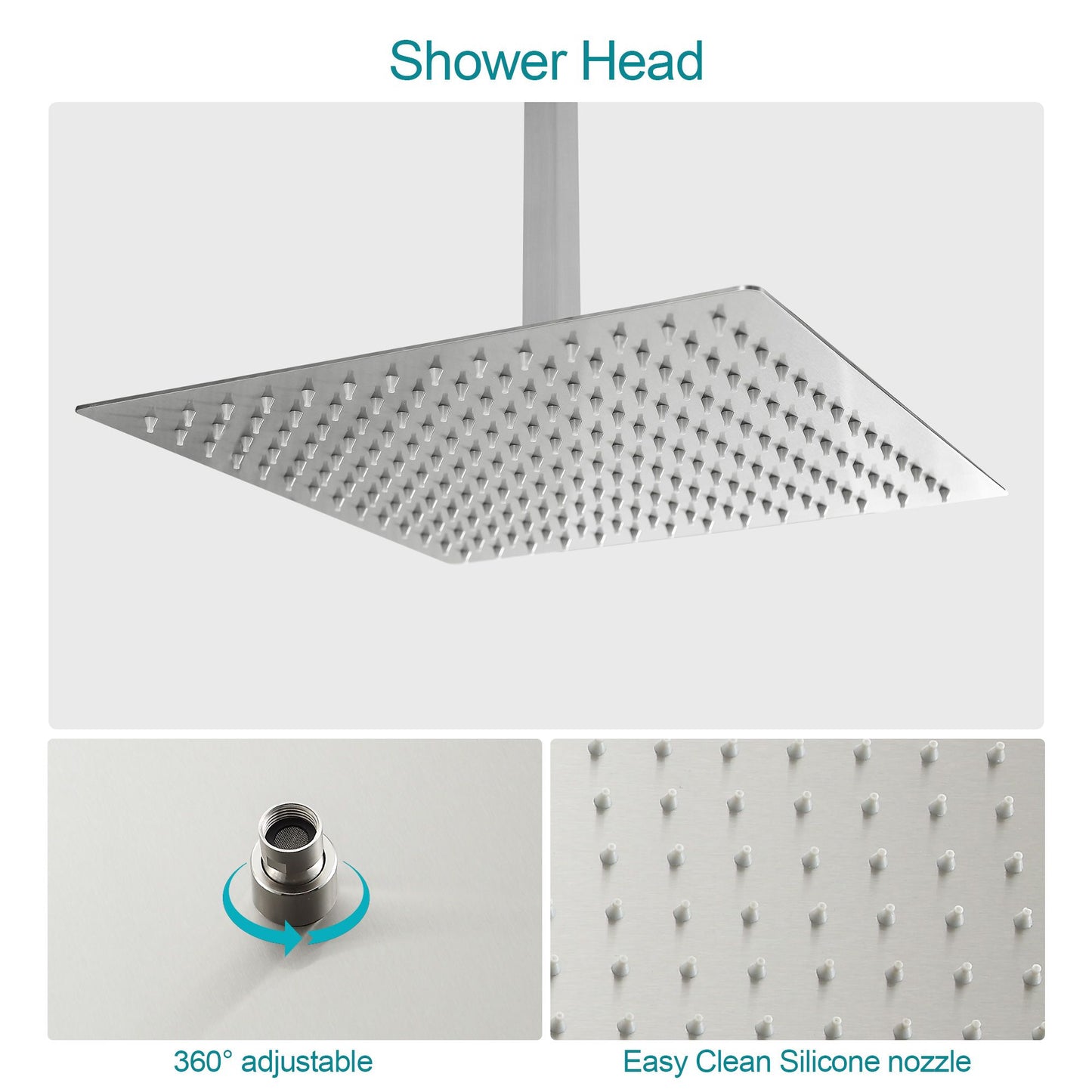 16\" Rainfall Shower Head and Handhled Shower Head,Ceiling Mounted Matte Black Shower System