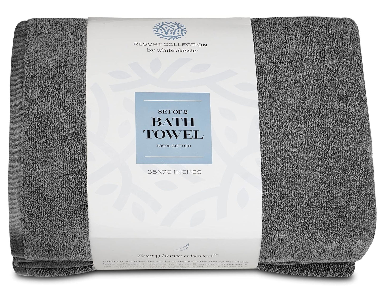 Resort Collection Soft Bath Sheet Towels2 Pack Smoke Grey 35x70 inch Oversize Large Luxury Hotel Plush & Absorbent Cotton Bath Sheet