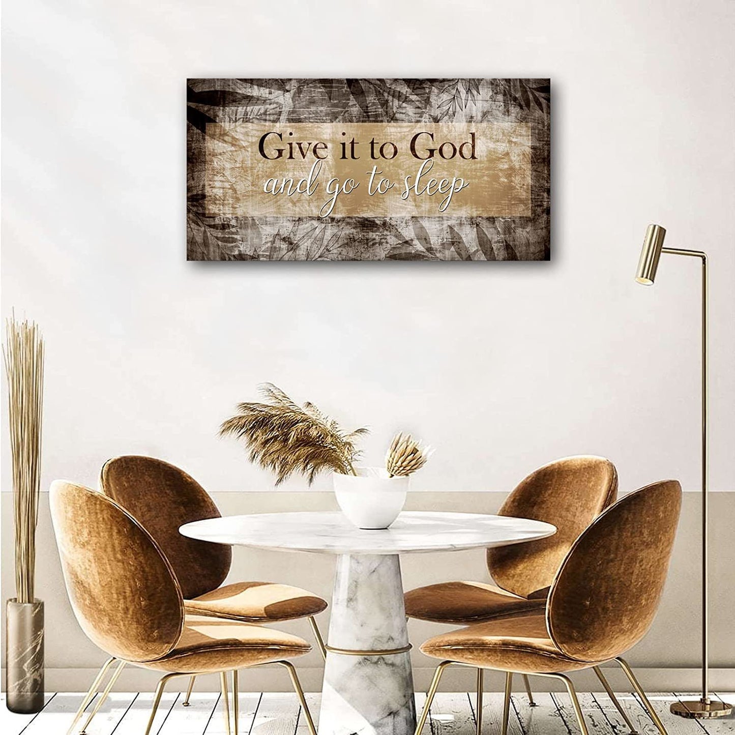 Canvas Wall Art for Bedroom - Christian Quote Sayings Wall Decor - Give it to God and go to Sleep Sign Canvas Prints Picture Stretched Framed Artwork for Living Room Home Decor; Easy to Hang 20"X40"