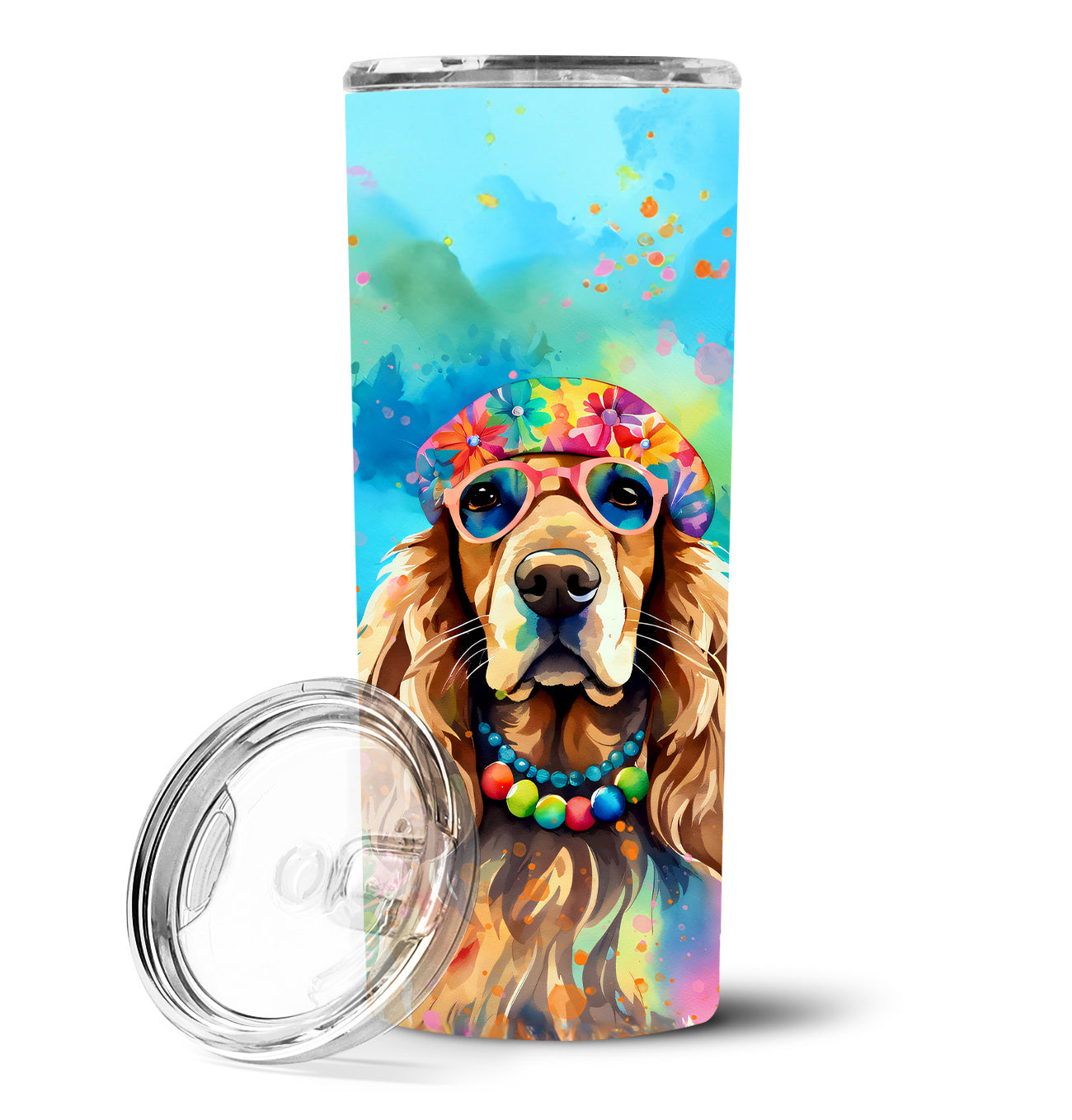 Cocker Spaniel Hippie Dawg Stainless Steel Skinny Tumbler Vacuum Double Walled Reusable Insulated Tumbler Travel Cup for Coffee Cocktails Gift with Lid, 20 oz