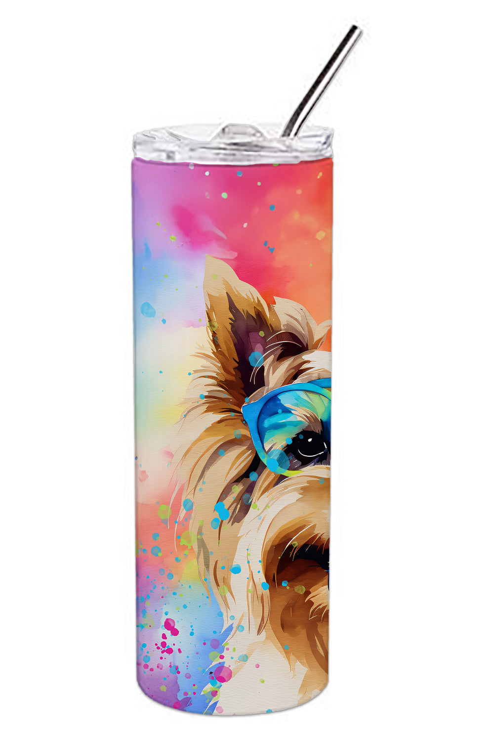 Yorkshire Terrier Hippie Dawg Stainless Steel Skinny Tumbler Vacuum Double Walled Reusable Insulated Tumbler Travel Cup for Coffee Cocktails Gift with Lid, 20 oz