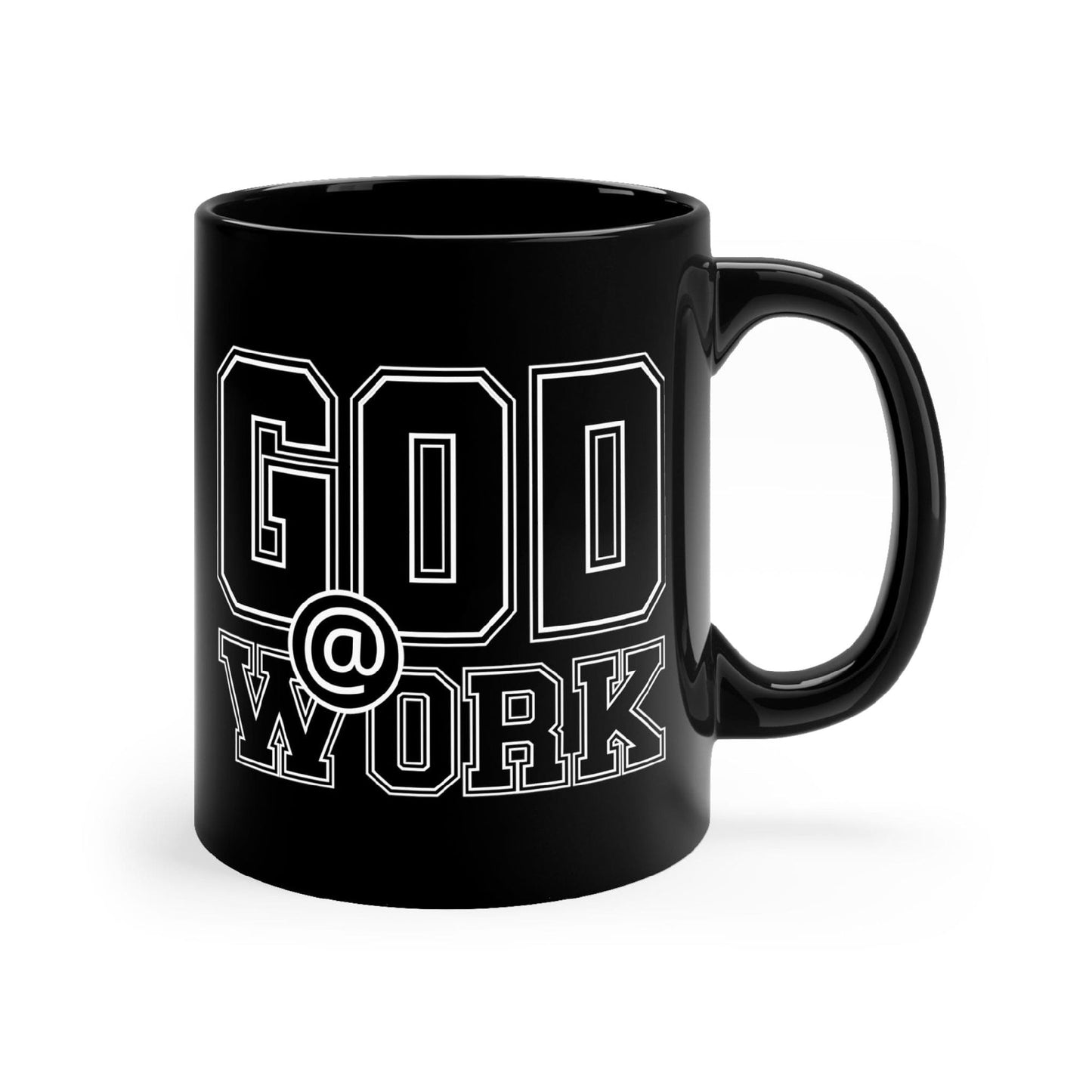 Black Ceramic Mug - 11oz, God @ Work Black And White Print