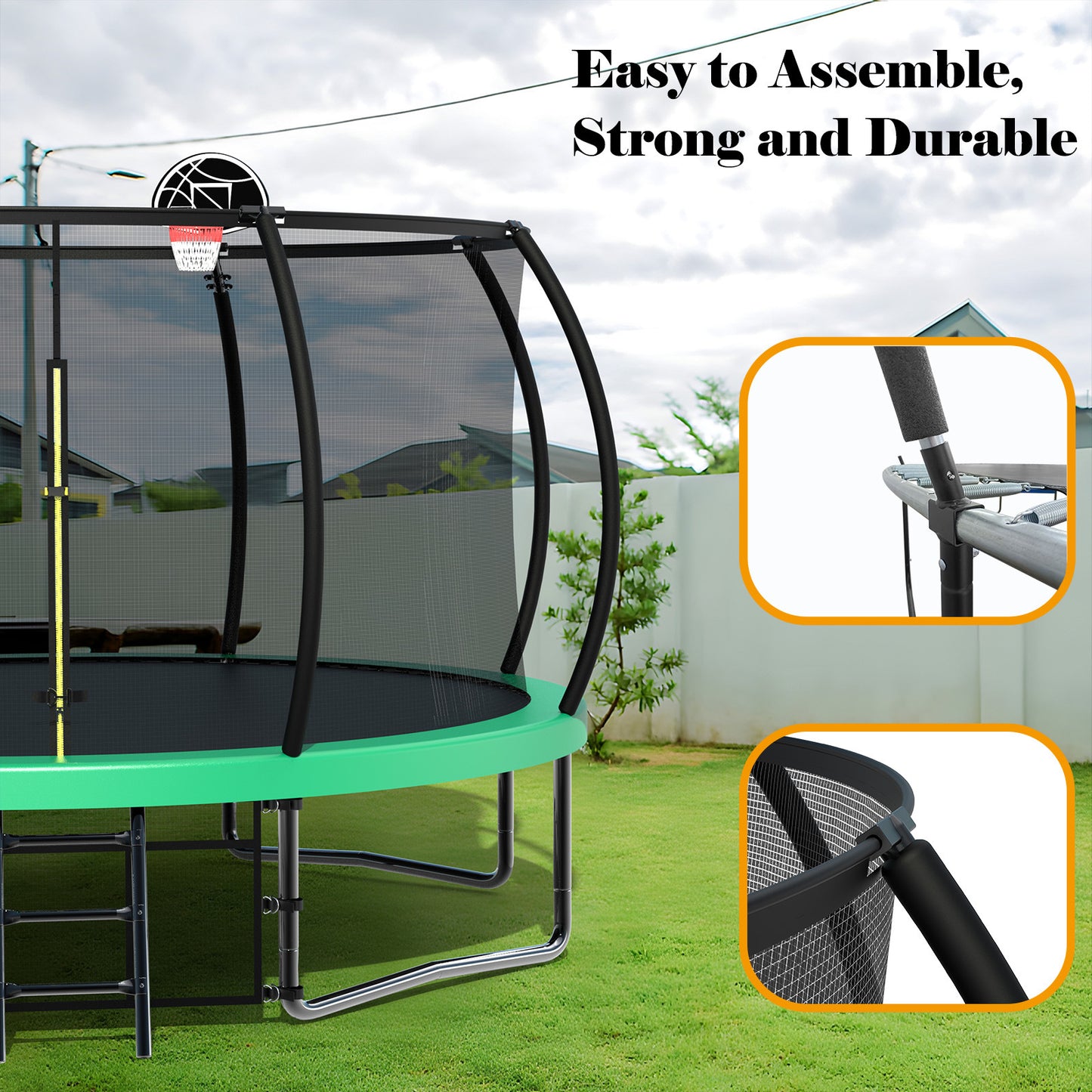 12FT Recreational Kids Trampoline with Safety Enclosure Net & Ladder, Outdoor Recreational Trampolines