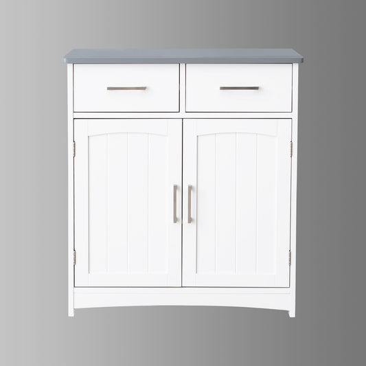 FRALIMK Sideboard Buffet Cabinet, Wood Coffee Bar With Cabinet Two Drawers, Adjustable Shelves And Arched Doors, Sideboard Cabinet White And Gray, Mdf