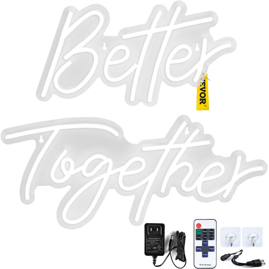 VEVOR Better Together Neon Sign, 13" x 7" +18" x 8" Warm White LED lights Sign, Adjustable Brightness with Remote Control, Used for Home, Party, Wedding, and Bar Decoration (Power Adapter Included)