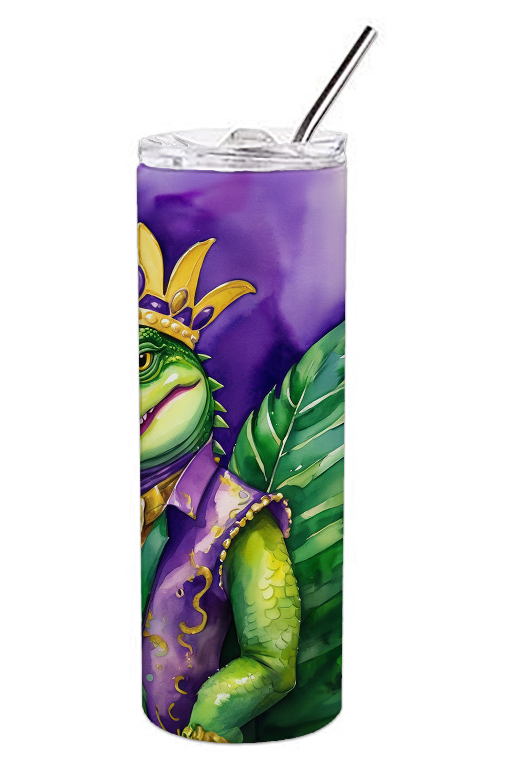 Alligator King of Mardi Gras Stainless Steel Skinny Tumbler Vacuum Double Walled Reusable Insulated Tumbler Travel Cup for Coffee Cocktails Gift with Lid, 20 oz