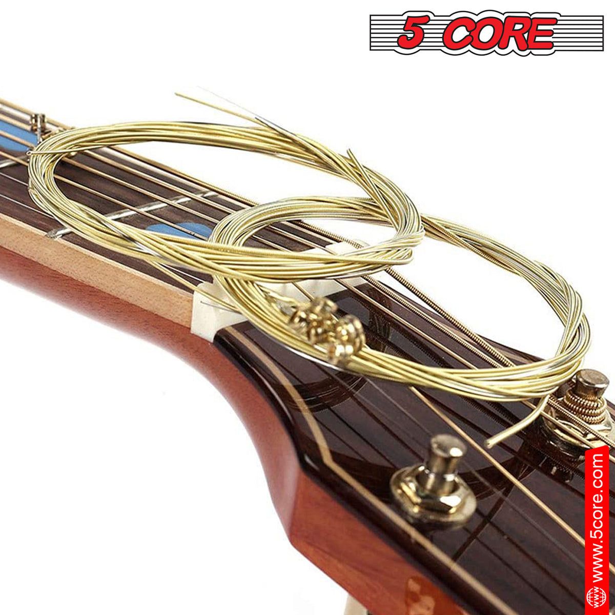 5 Core Brass Acoustic Guitar Strings, Heavy Duty Gauge High-Carbon Steel Core .013-.066 GS AC BRSS HD