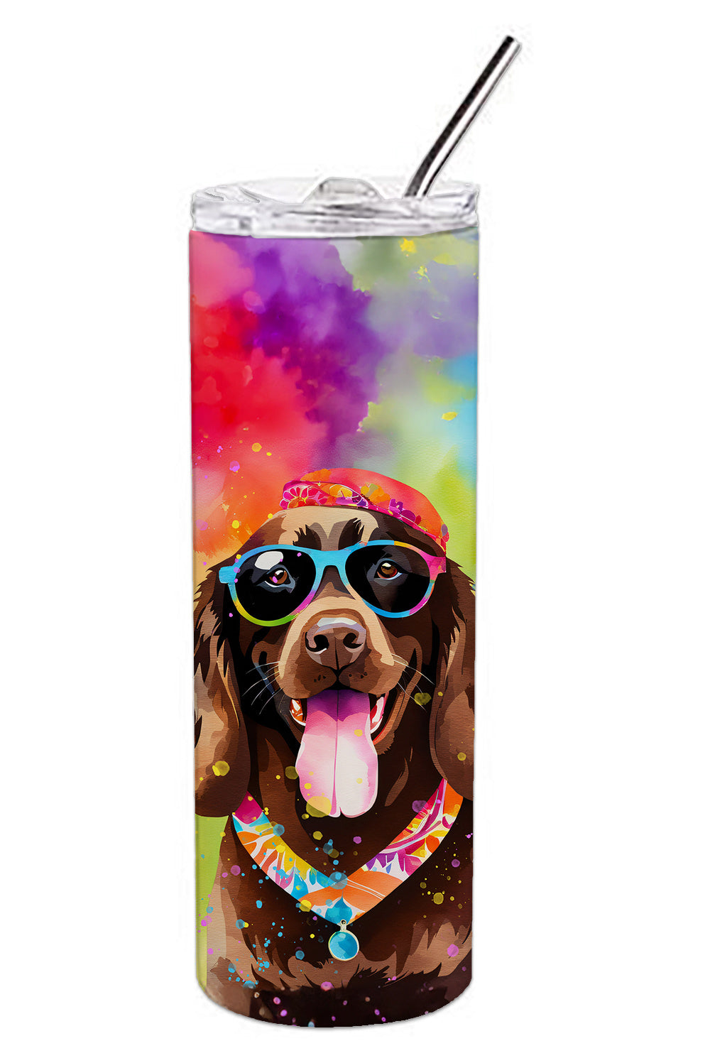 Chocolate Labrador Hippie Dawg Stainless Steel Skinny Tumbler Vacuum Double Walled Reusable Insulated Tumbler Travel Cup for Coffee Cocktails Gift with Lid, 20 oz