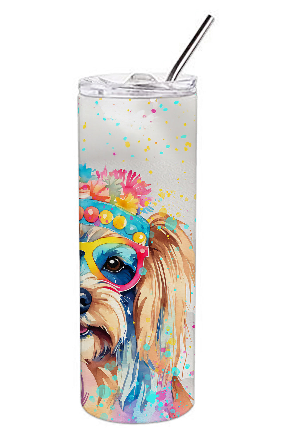 Yorkshire Terrier Hippie Dawg Stainless Steel Skinny Tumbler Vacuum Double Walled Reusable Insulated Tumbler Travel Cup for Coffee Cocktails Gift with Lid, 20 oz