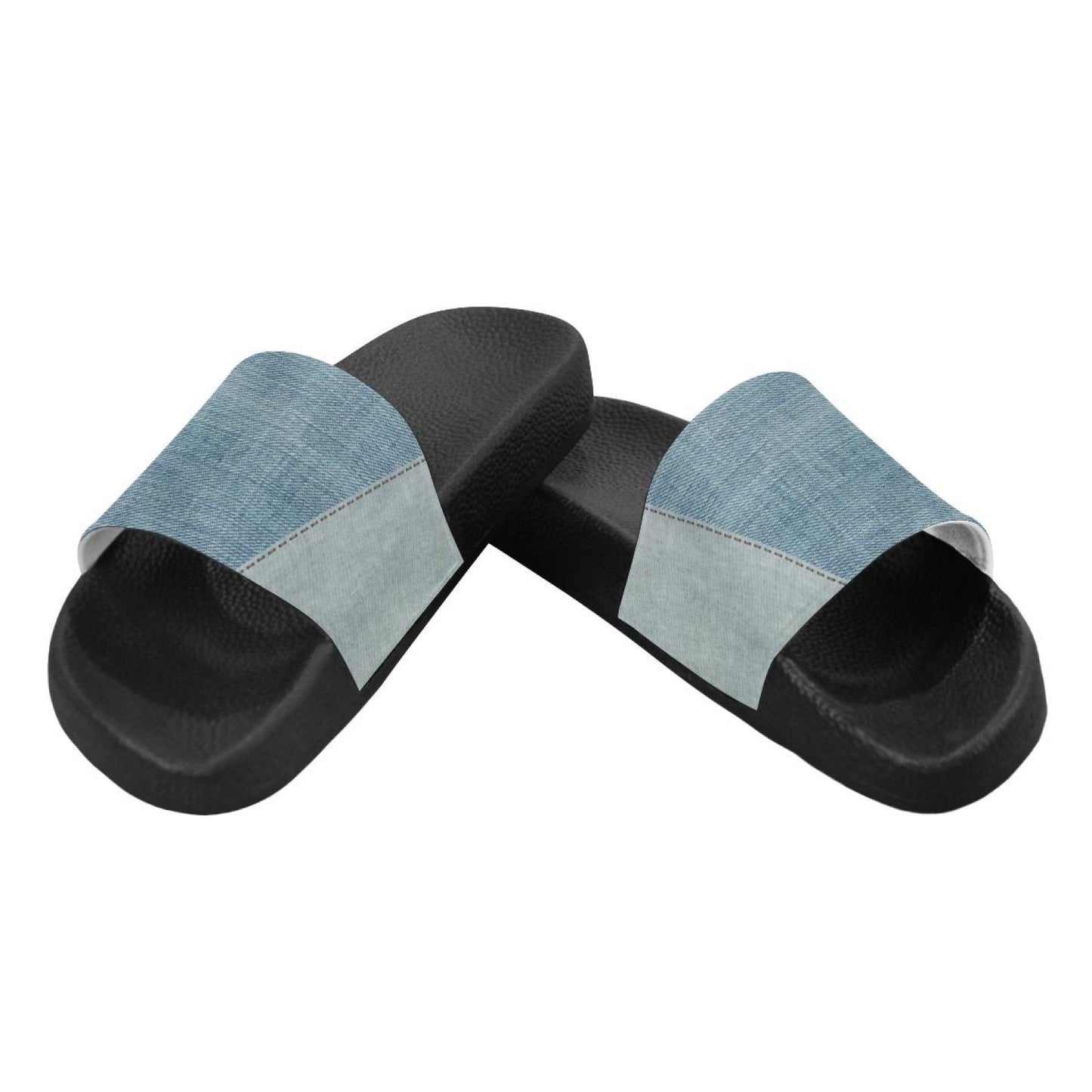 Flip-Flop Sandals, Denim Blue Patch Style Womens Slides