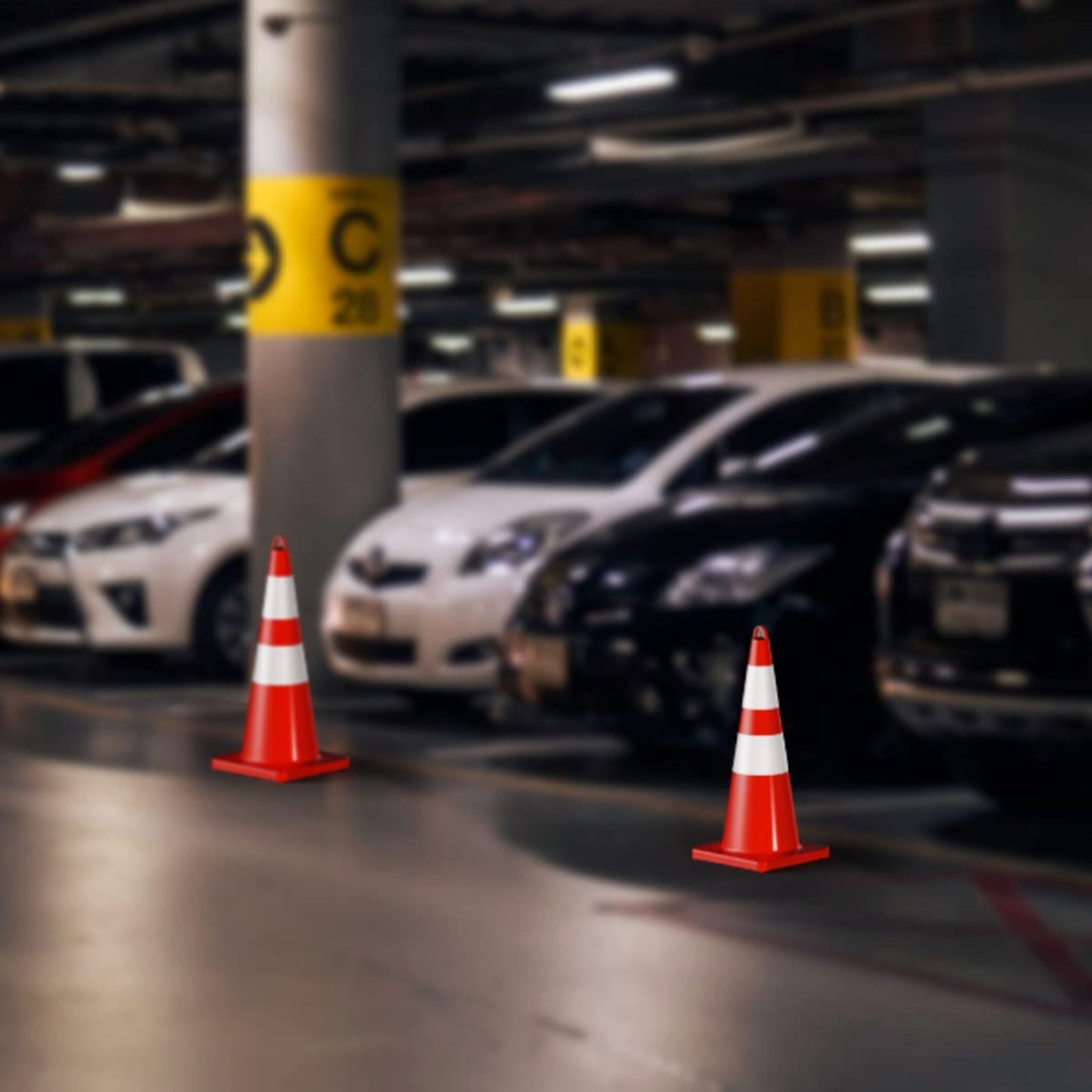 12 pcs Traffic Cones 28 Inch Safety Cones with Reflective Collar Orange Cones with Handle Plastic PVC Heavy Duty Cones for Parking Lot, Driving Training