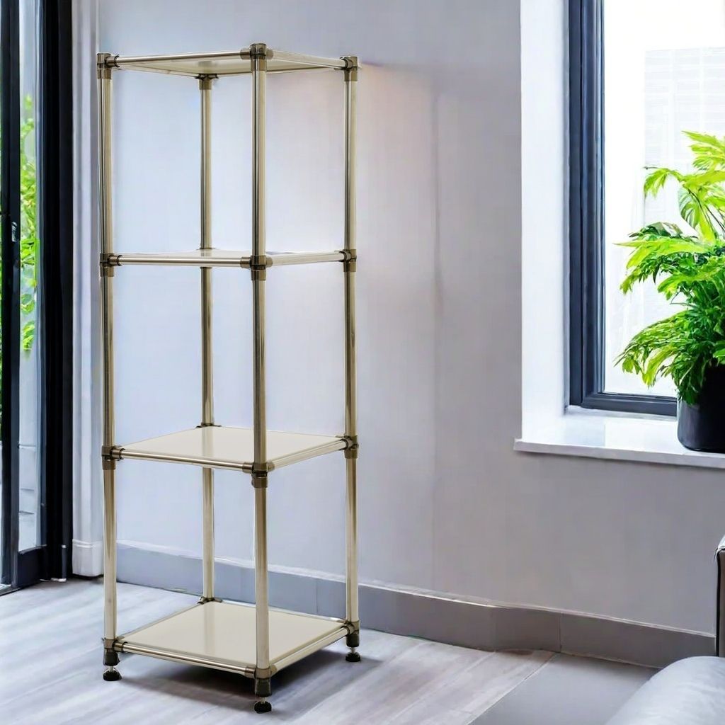 Korean White 4-Tier Heavy Duty Stainless steel Storage Shelving Unit, 100lbs/shelf (49"H x 14.9"W x 13.7"D) for Indoor/Outdoor Organization , Modular Rack, Extremely Durabl