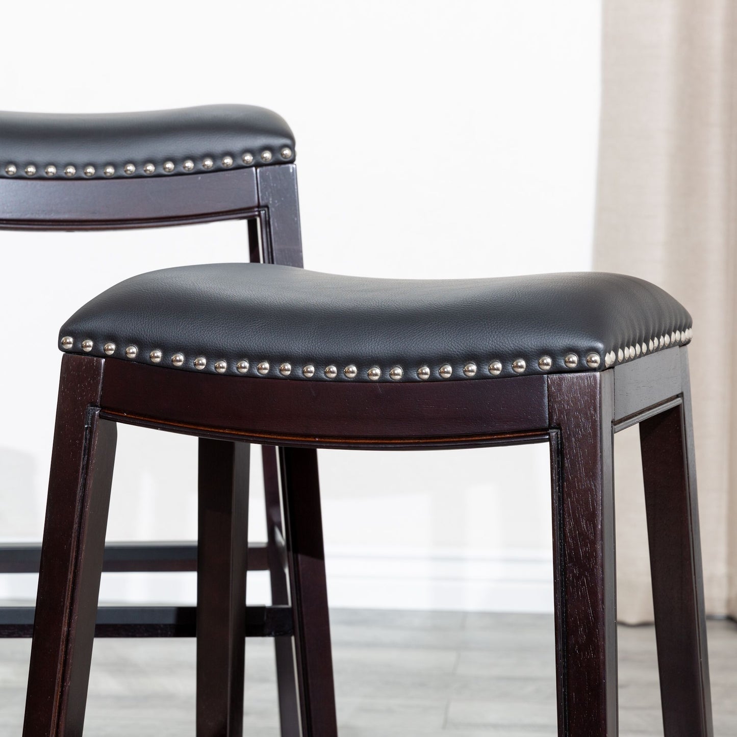 24" Counter Stool, Espresso Finish, Black Leather Seat