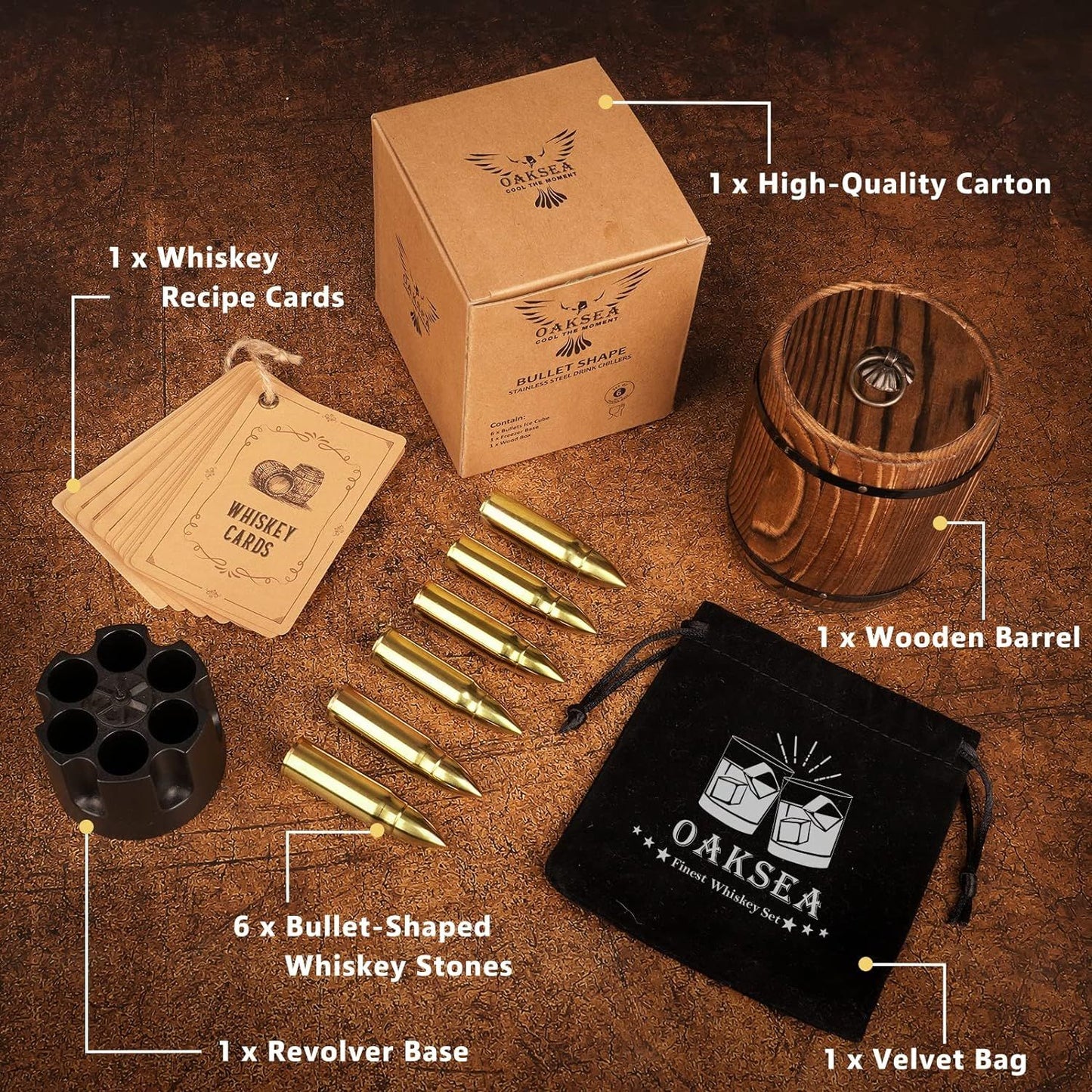 Stainless Steel Whiskey Bullet Stones Gift Set