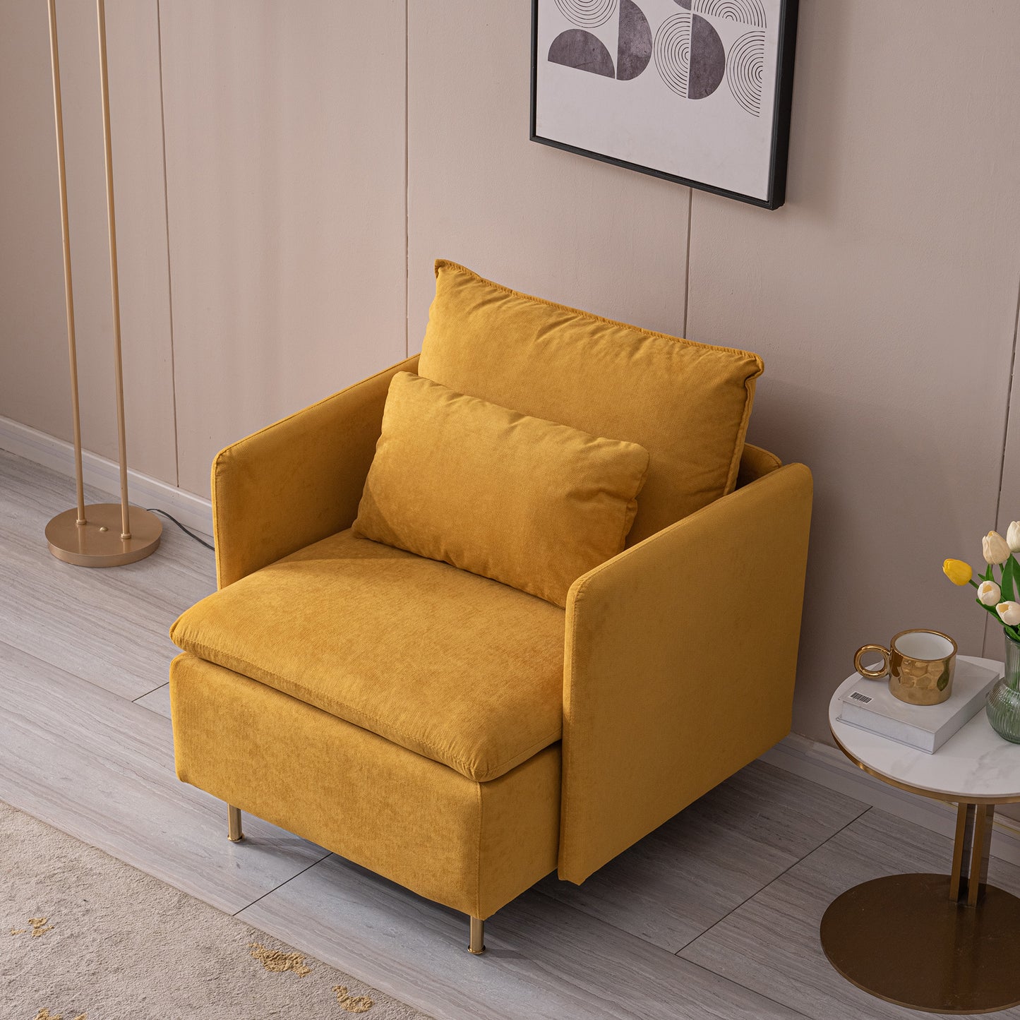 Modern fabric accent armchair;  upholstered single sofa chair;  Yellow Cotton Linen-30.7''