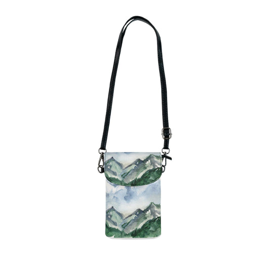 Crossbody Cell Phone Wallet Purse, Green Mountainside Nature Landscape Blue Sky Print