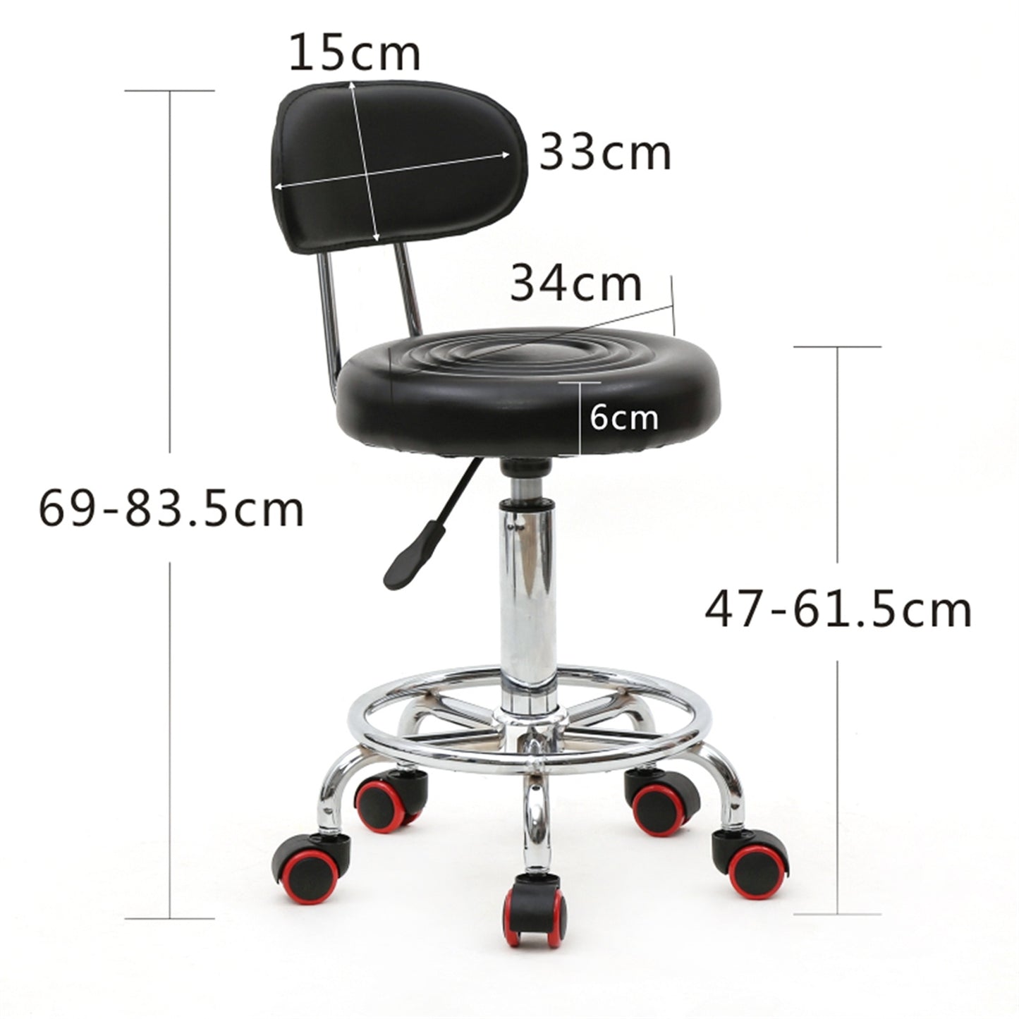 Round Shape Adjustable Salon Stool with Back and Line Black XH