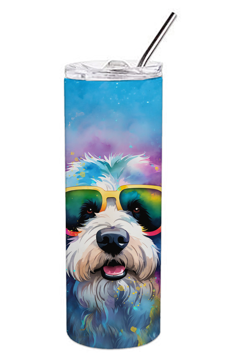 Old English Sheepdog Hippie Dawg Stainless Steel Skinny Tumbler Vacuum Double Walled Reusable Insulated Tumbler Travel Cup for Coffee Cocktails Gift with Lid, 20 oz